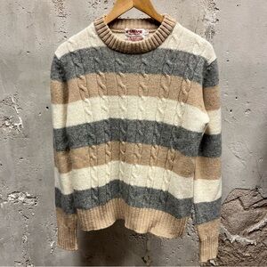 McGregor Vintage 80s 100% Shetland Wool Striped Cable Knit Sweater Large L